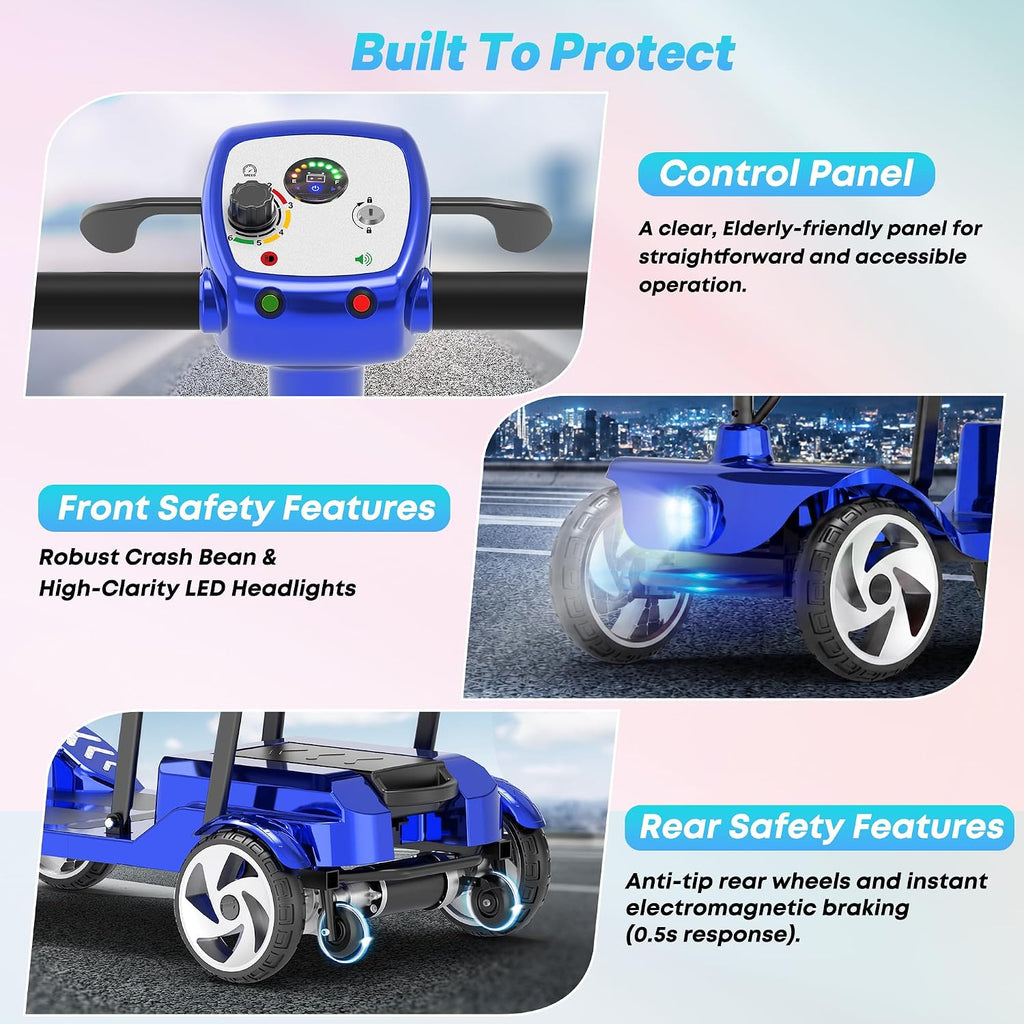 Mobility Scooters, Lightweight Electric Scooters for Seniors&Adults | 49lb Aluminum Frame with Removable Battery, Foldable Motorized Scooters for Trips, Shopping, Daily Use, Royal Blue, 10 Ah