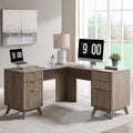 T4TREAM 60'' Fluted Executive L Shaped Desk, Modern Home Office Desk with Charging Station and File Drawer, Computer Corner Desks with Drawers & Storage Cabinet for Office Home, Bedroom, Alder Grey