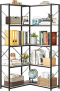 5 Tiers Corner Bookshelf, L-Shaped Bookcase Storage Organizer, Display Shelf Free Standing Book Shelf for Home Office, Living Room, Kitchen, Bedroom, Grey