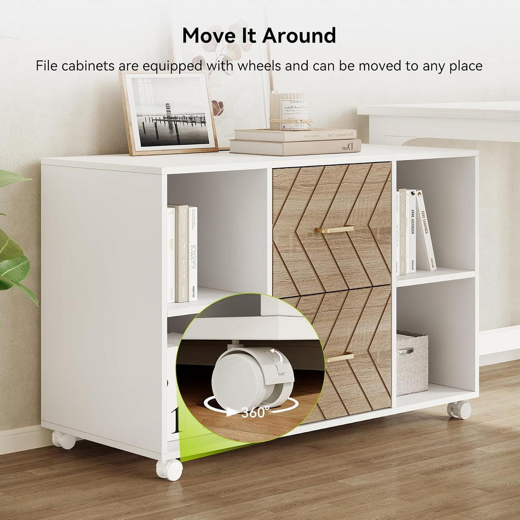 Little Tree 63-Inch L-Shaped Office Desk, Wooden Office Desk with Drawers, Large Home Office with Storage Shelf, Corner Computer Desk for Home Office, Bedroom, White