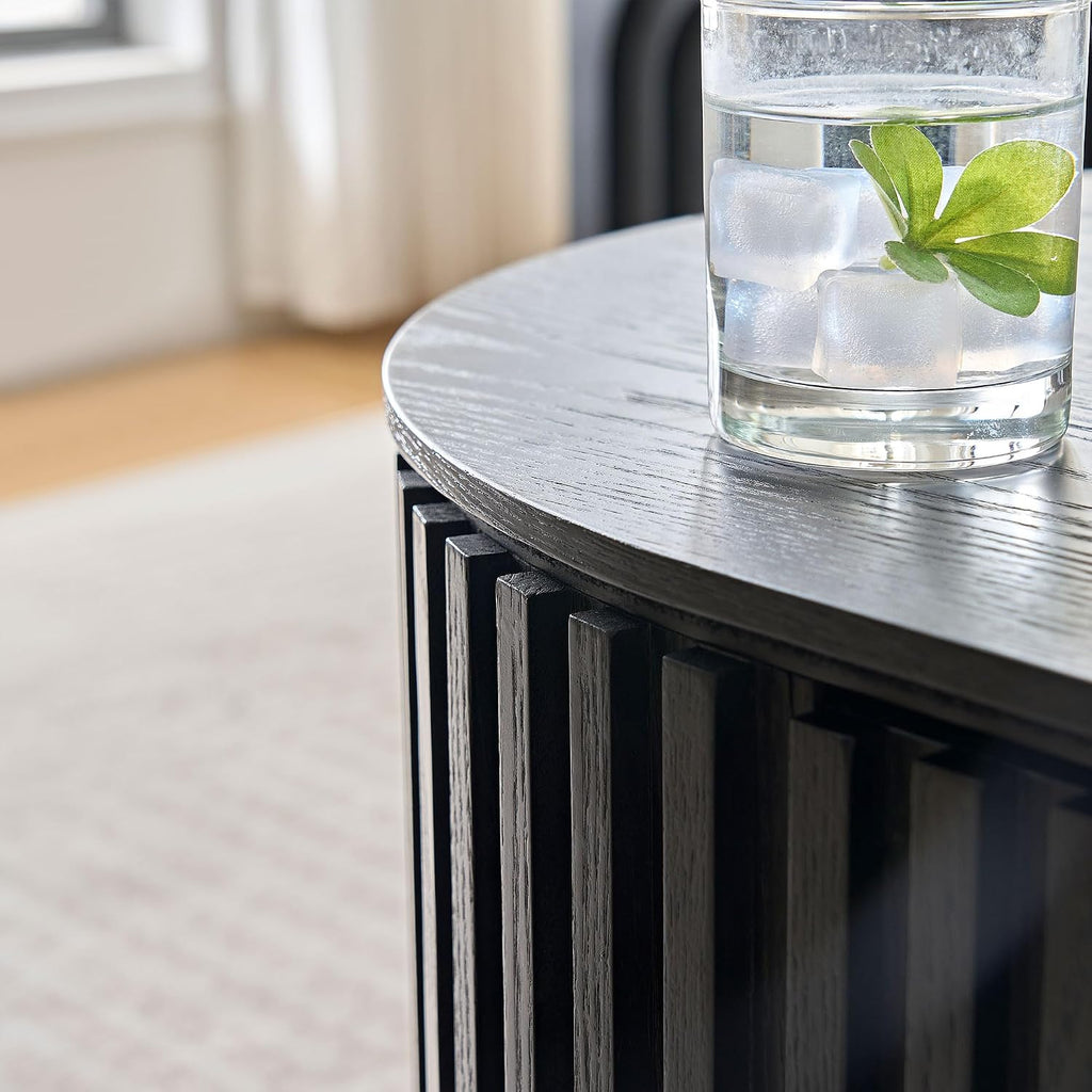 JUSTONE 51.18'' Black Oval Wood Coffee Table with Drawer, Farmhouse Wood Coffee Table for Living Room,Apartment(Black)