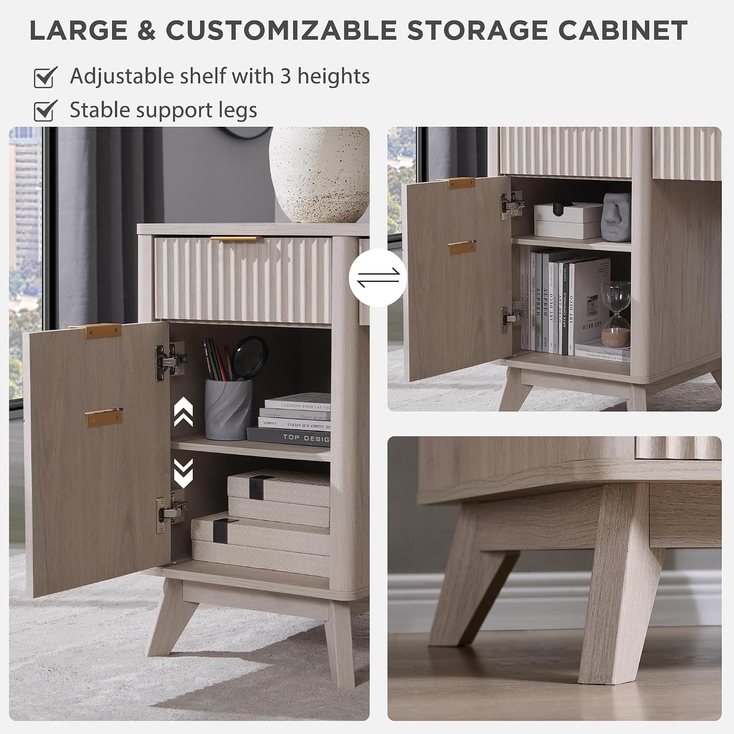 T4TREAM 60' Fluted Executive L Shaped Desk, Modern Home Office Desk with Charging Station and File Drawer, Computer Corner Desks with Drawers & Storage Cabinet for Office Home, Bedroom, Alder White