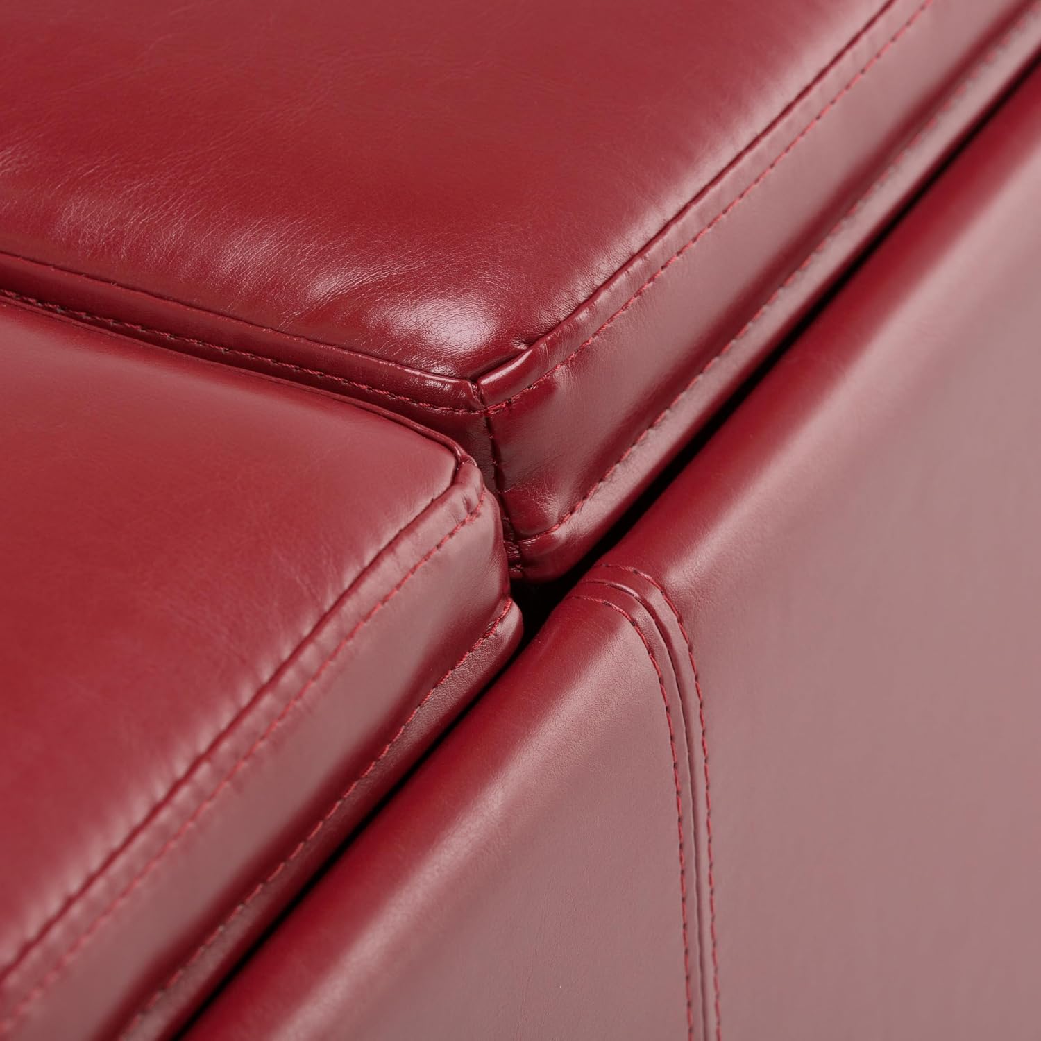 SIMPLIHOME Avalon Storage Ottoman - 42 inch Wide Upholstered Vegan Leather Rectangular Flip-Top Ottoman in Red, Contemporary Coffee Table Ottoman for Living Room with Hidden Storage