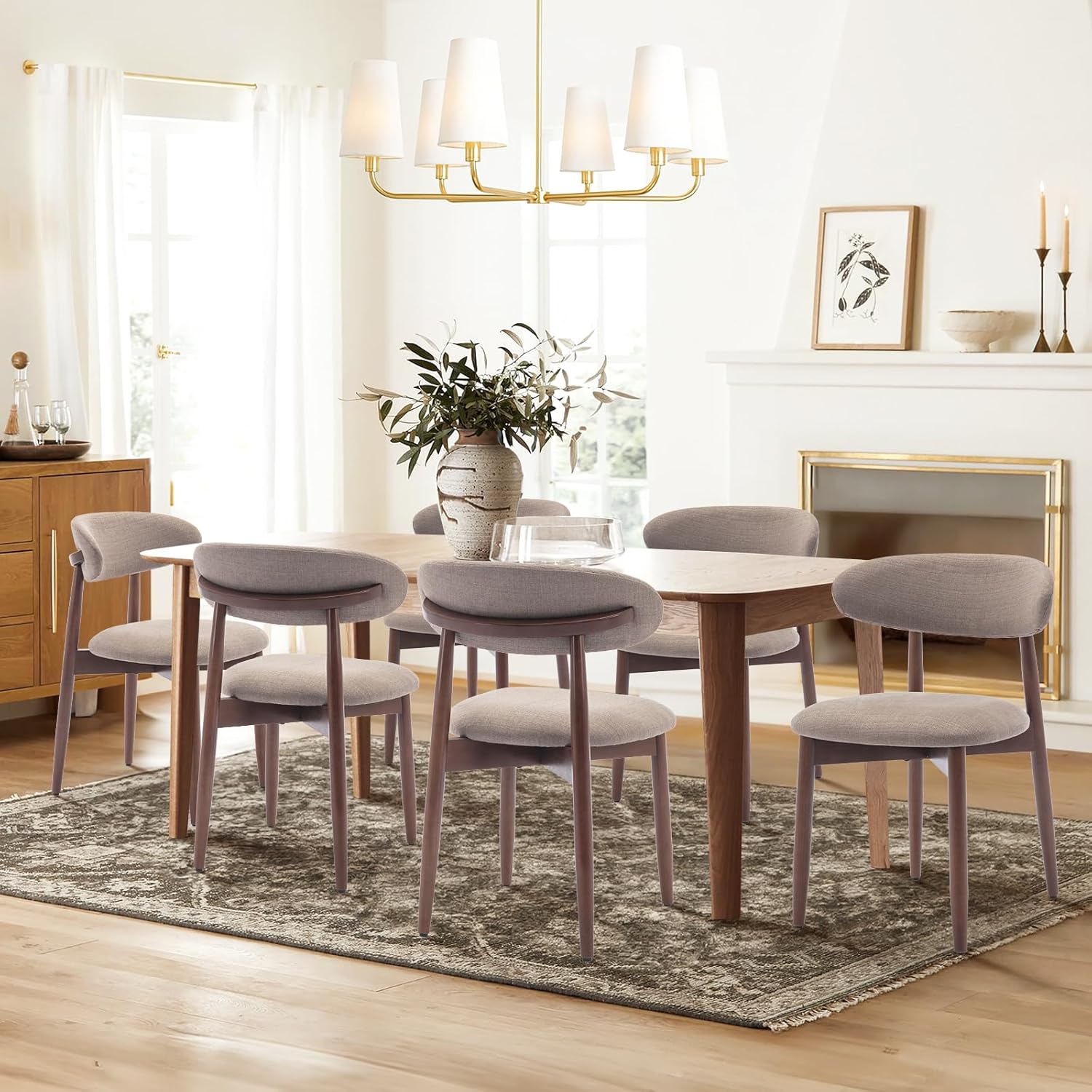 COLAMY Wooden Dining Chairs Set of 2, Modern Fabric Upholstered Dining Room Chair, Farmhouse Kitchen Chair with Foot Pegs, Camel