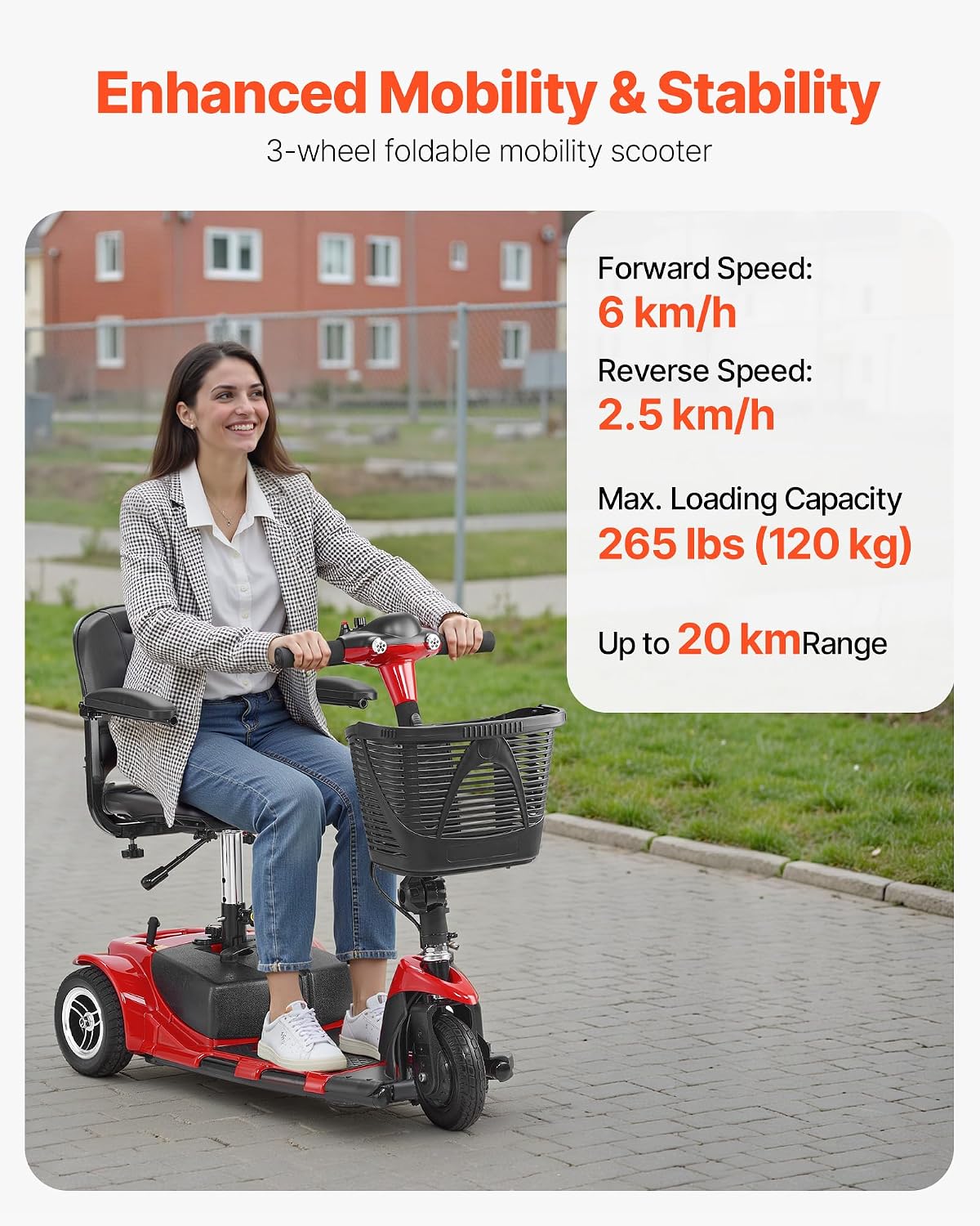 VEVOR 2025 Upgraded 3 Wheel Folding Mobility Scooter for Adults & Seniors,Electric Powered Mobility Scooter & 12 Mile Long Range, All Terrain Travel Wheelchair with 9° Climbing, 265lb Capacity