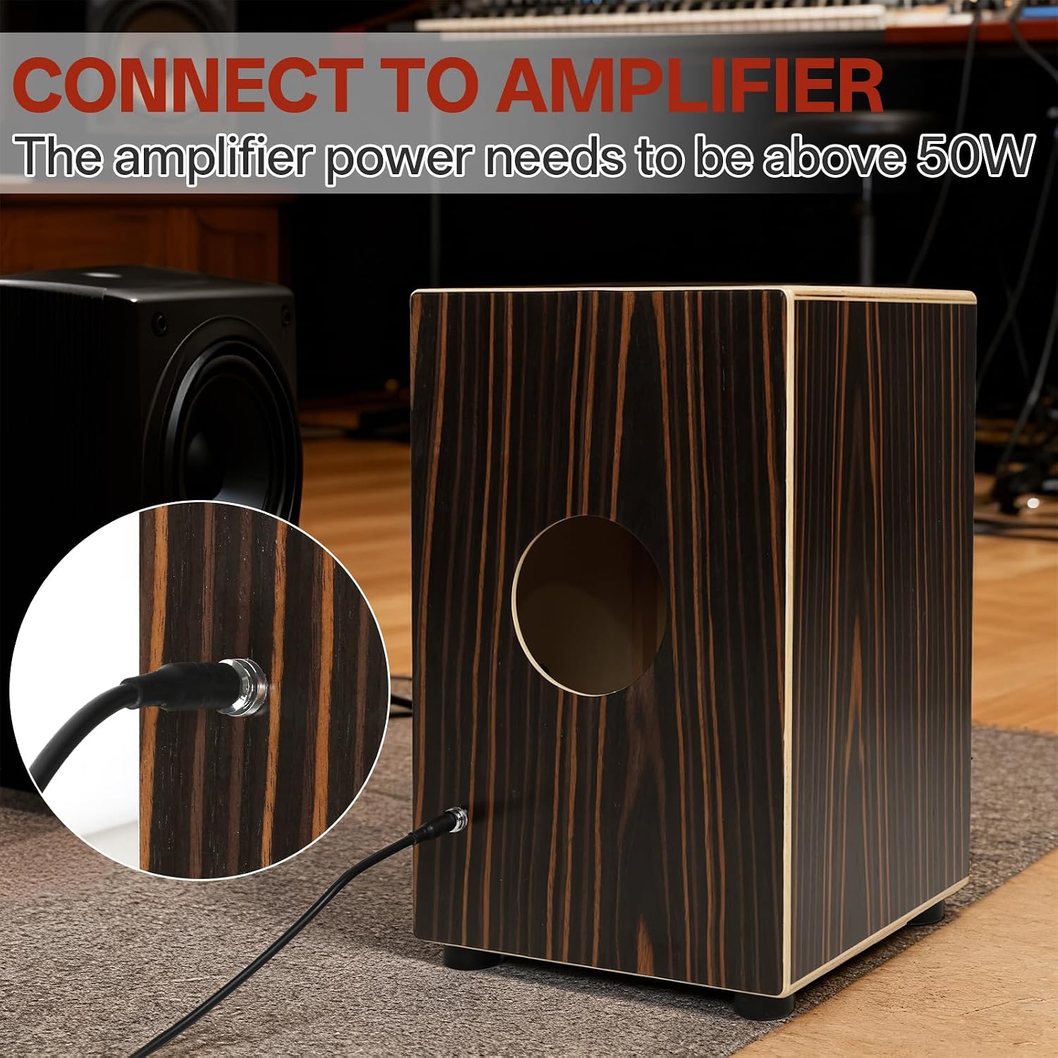 Electric Cajon,AKLOT Ebony African Blackwood 12 * 12 * 18 inch Box Drum Full Size Percussion Pickup Cajons with Snares and Electronics for Amp Above 50W
