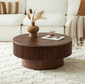 Round Coffee Table for Living Room,Fluted Drum Accent Tea Center Table with Storage,Circle Modern Coffee Tables for Small Space Office Apartment (31.5' L×31.5''W×14''H-Walnut)