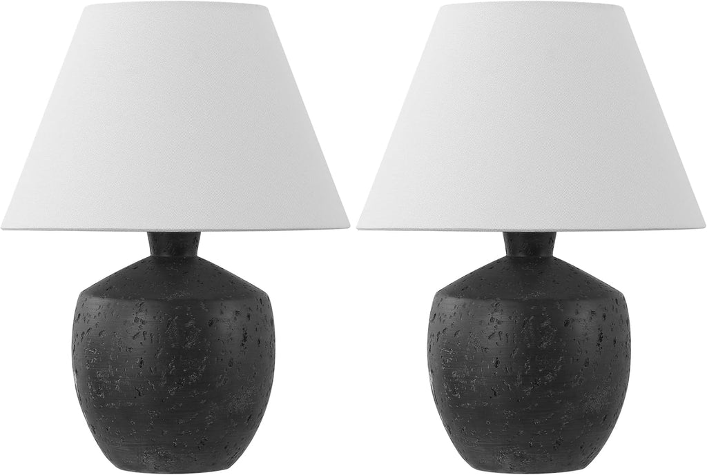 JONATHAN Y 18' Black Modern Concrete Effect Table Lamp Set of 2, Scandinavian Bedside Lamps for Bedroom Living Room, White Linen Shade, LED Bulbs Included (JYL5606B-SET2)