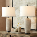 360 Lighting Anna 27 1/4' Tall Modern Coastal Table Lamps Set of 2 Beige Pebbled Fabric White Shade Living Room Bedroom Bedside Nightstand House Office Home Reading Kitchen Entryway Console Family