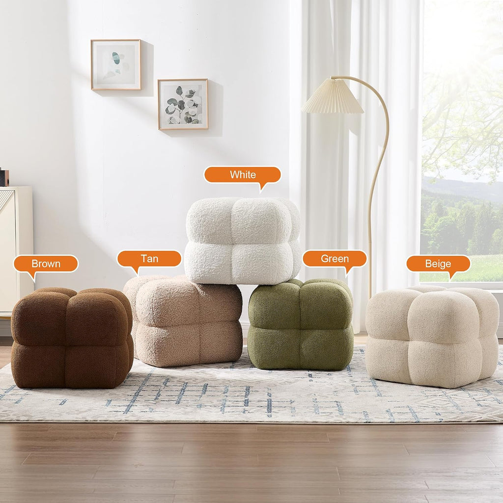 ONEVOG 21' Cream White Modern Ottoman, Square Fuzzy Couch Sherpa Pouf Ottoman, Tufted Fluffy Boucle Fabric Foot Stools, Upholsered Footrest & Coffee Table for Living Room Bedroom, Cute Pouf Home Decor