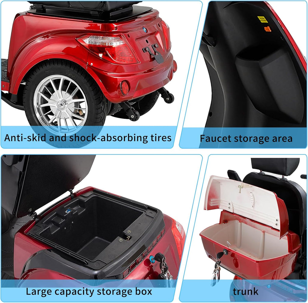 Mobility Scooters for Seniors,Heavy-Duty 4 Wheel Mobility Scooters for Travel,500LBS Capacity 1000W All Terrain Handicap Scooters for Adults (Red1-afd)