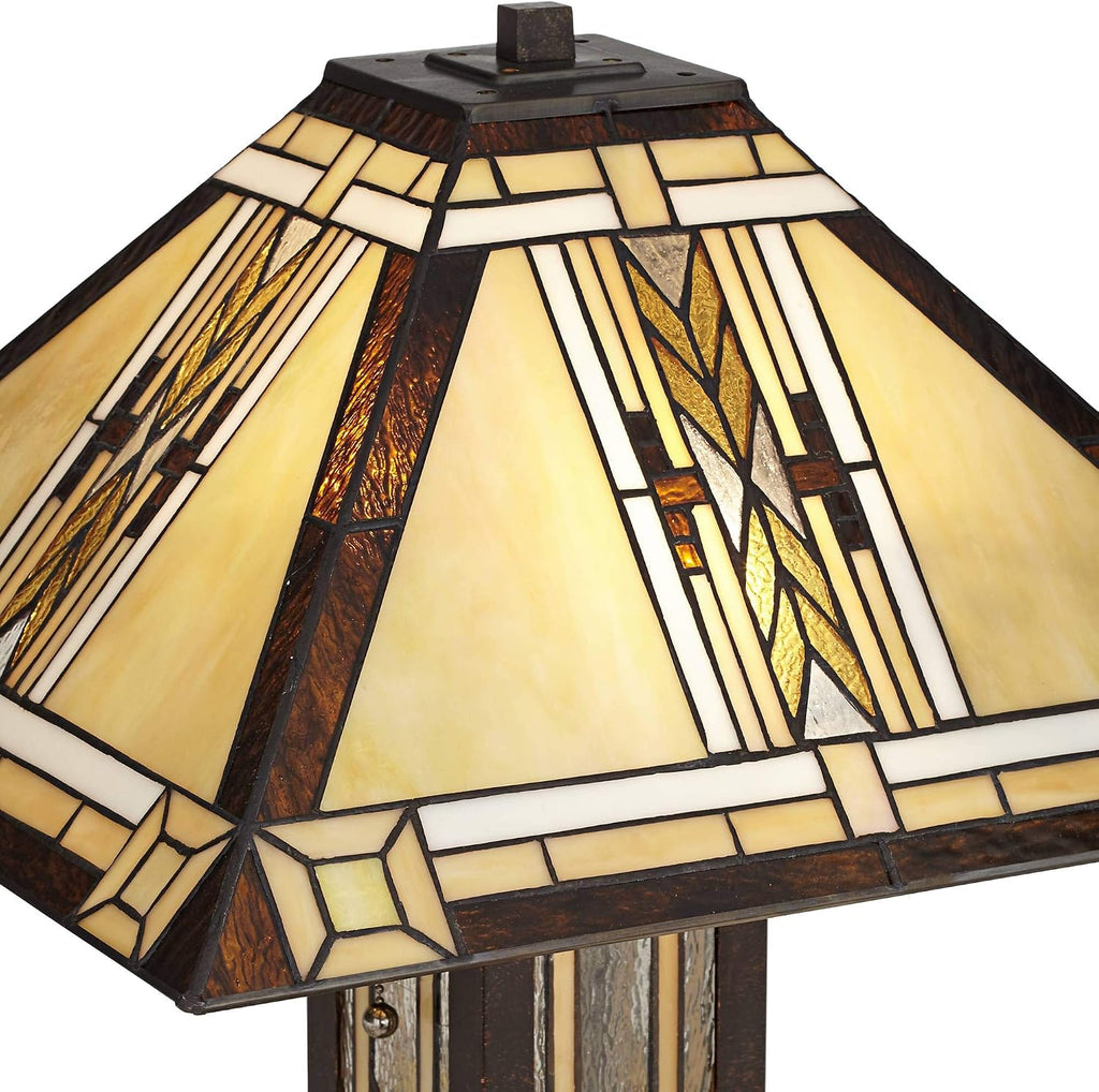 Franklin Iron Works Drake Mission Collection 25 1/2' High Tiffany-Style Farmhouse Rustic Southwestern Table Lamp Night Light Pull Chain Yellow Brown Art Glass Single Living Room Bedroom Bedside