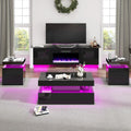 VanAcc 4-Piece Living Room Table Set, 80' Fireplace TV Stand with High Gloss Doors, Modern Coffee Table, LED Light End Table,High Glossy Table Sets for Living Room, Black
