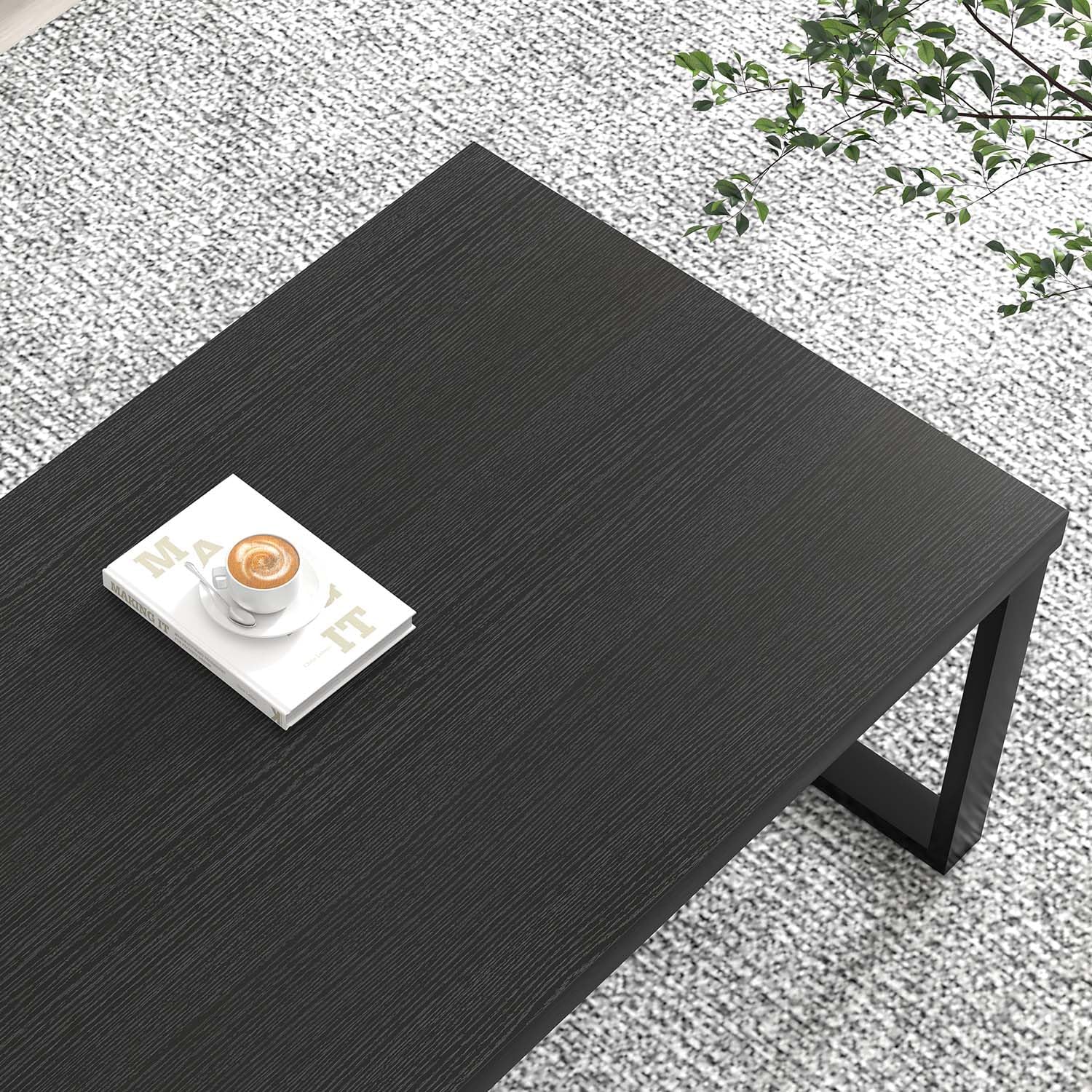 EXCEFUR Black Coffee Table, Modern Rustic Center Table for Living Room, Industrial Rectangle Cocktail Tea Table for Home Office, 47 Inch