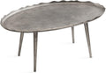 Kate and Laurel Alessia Modern Glam Oval Coffee Table, 34 x 20 x 15, Silver, Metal Living Room Table for Storage and Display with Antique Deckled Edge Detailing