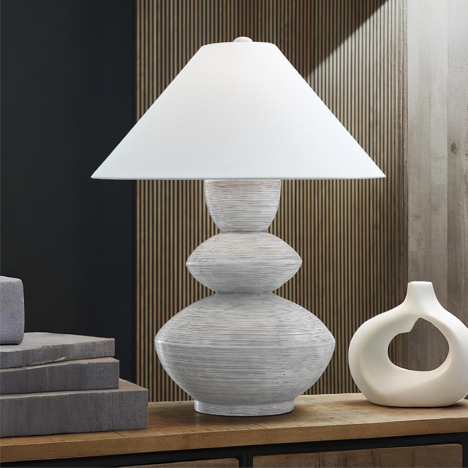 Signature Design by Ashley Brickdon Minimalist Polyresin Table Lamp with On/Off Switch, Light Gray & White