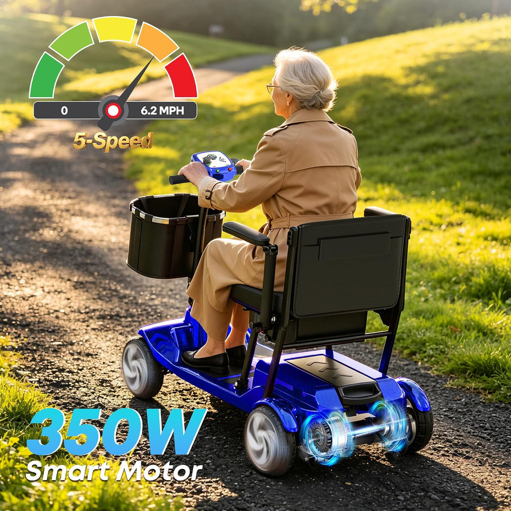Mobility Scooters, Lightweight Electric Scooters for Seniors&Adults | 49lb Aluminum Frame with Removable Battery, Foldable Motorized Scooters for Trips, Shopping, Daily Use, Royal Blue, 10 Ah