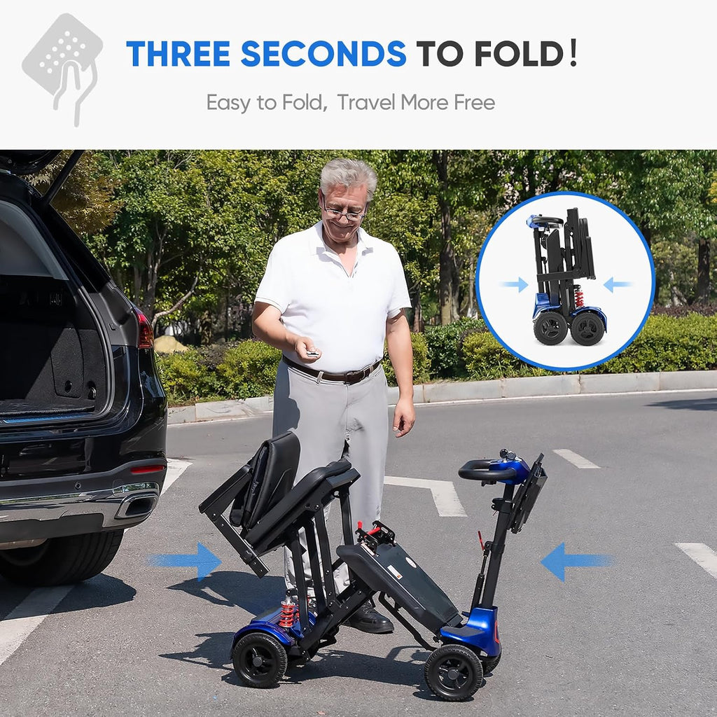 Auto-Folding Mobility Scooters for Adults & Seniors,40 lbs Lightweight Foldable & Portable 4 Wheel Electric Scooter, Remote Control/Manual Folding Power Scooter 14 Mile Range, 275 lbs Capacity Bule