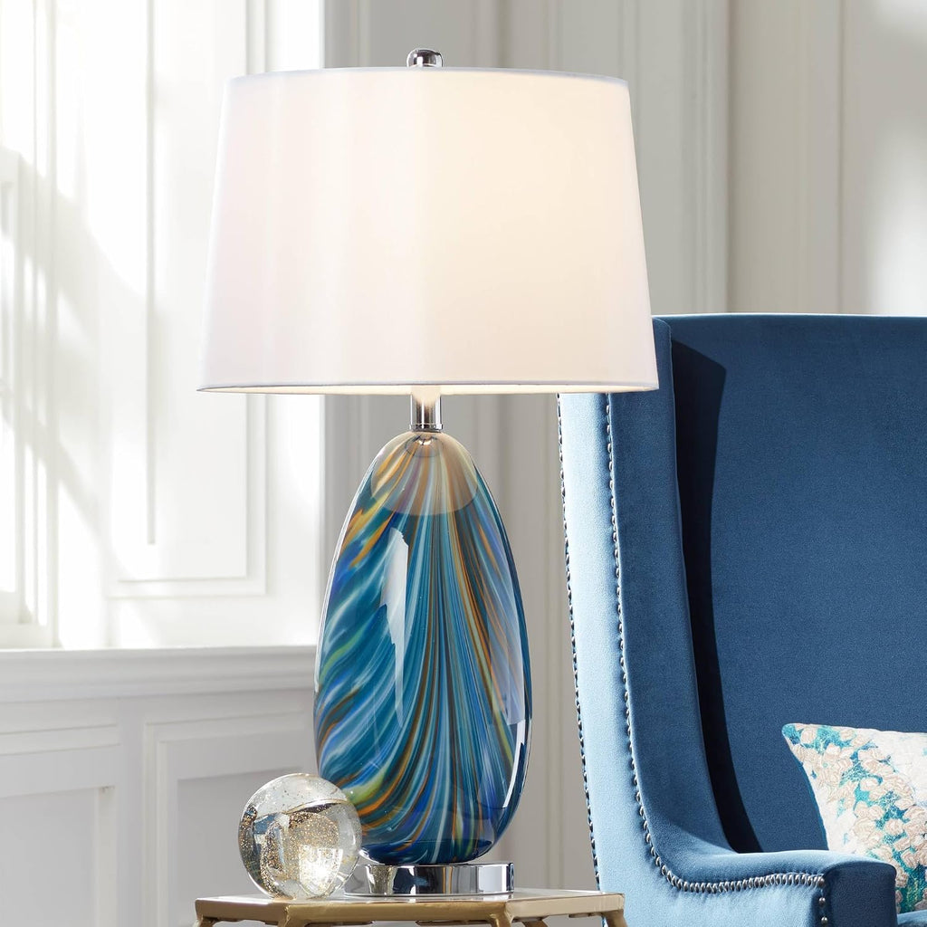 Possini Euro Design Pablo 27' Tall Modern Coastal Table Lamps Set of 2 Blue Art Glass White Shade Living Room Bedroom Bedside Nightstand House Office Home Kitchen Entryway Console (Colors May Vary)