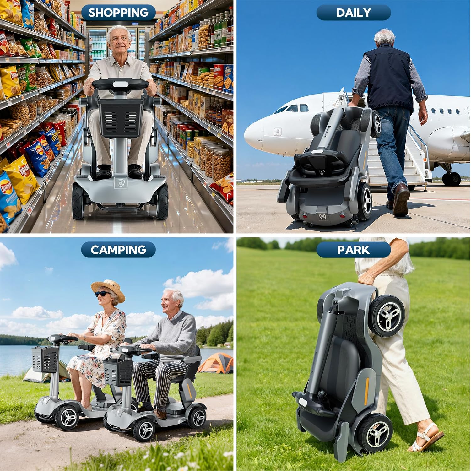 SPD2 Peak 1000W 4 Wheel Mobility Scooter,Electric Powered Wheelchair Device with 35Mile Long Range Power Extended Battery with Charger & Basket, for Travel/Elder/Adult/Handicap/Disability,Gray