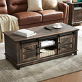 AMERLIFE Farmhouse Coffee Table with Sliding Barn Doors & Storage Cabinet for Living Room, 48' Modern Center Table, Adjustable Shelves, Rustic Oak Black