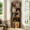 4 Tier Corner Bookshelf with Drawers, L Shaped Freestanding Corner Bookcase with LED Lights and Baffle, Space Saving Display Shelf for Living Room, Bedroom, Home Office, Kitchen(Walnut)