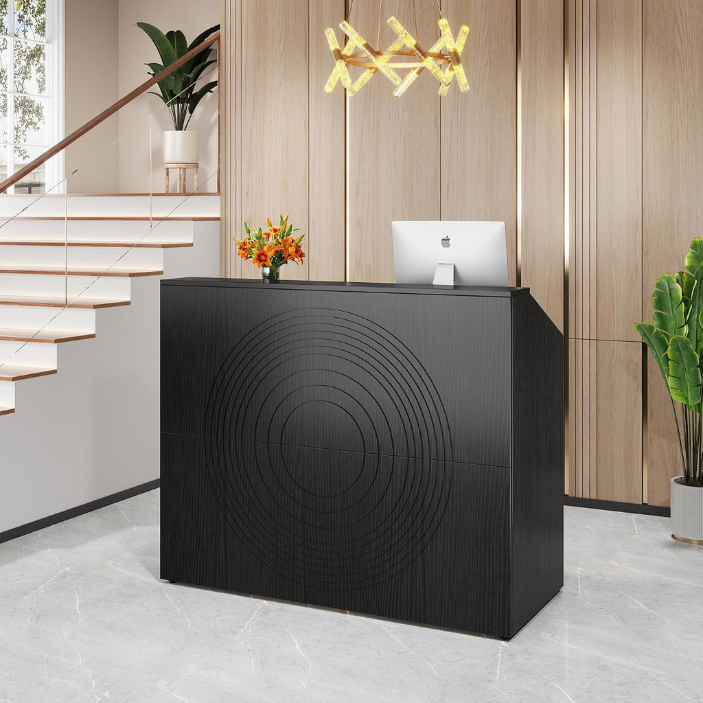 Tribesigns Reception Desk with Counter, Modern Front Desk Reception Room Table with Cable Grommet, 47 inch Retail Counter for Checkout, Lobby, Beauty Salon, Home Office Desk, Black