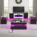 VanAcc 4-Piece Living Room Table Set, 80' Fireplace TV Stand with High Gloss Doors, Modern Coffee Table, LED Light End Table,High Glossy Table Sets for Living Room, Black & White
