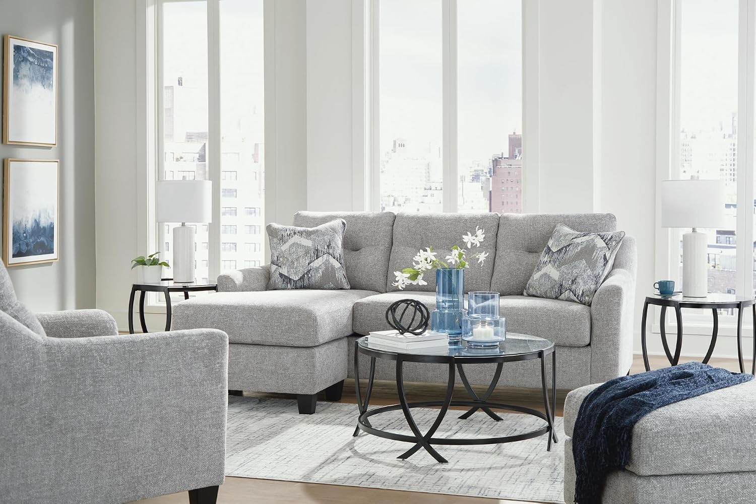Signature Design by Ashley Tarrin Contemporary Glass Top Round 3-Piece Table Set, Includes Coffee Table and 2 End Tables, Black