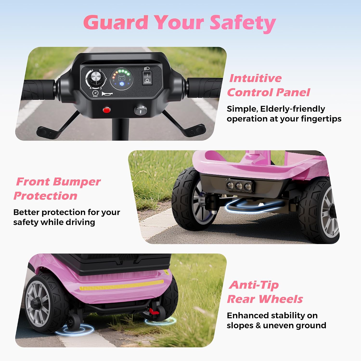 Mobility Scooter for Adults & Seniors with Removable Battery, Cruise & Airport Approved, Foldable Motorized Scooters with Dual Basket, Phone & Cup Holder, Pink