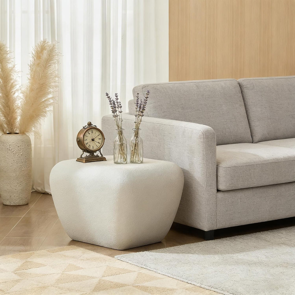 21.85' Faux Stone Side Table Square, Small Coffee Table French Country Rustic Sofa End Table, Fiberglass Modern Contemporary Concrete Table for Living Room Bedroom Apartment, No Assembly