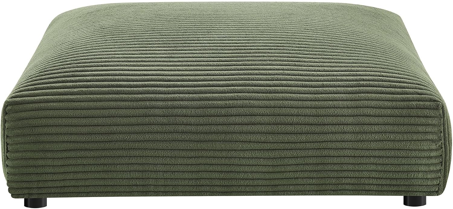 Modway Solace Modular Corduroy Ottoman in Fern - Oversized Square Ottoman Coffee Table - Corduroy Upholstered Ottoman Seat - Modern Large Footstool - Soft Sitting Stool Couch Table for Living Room