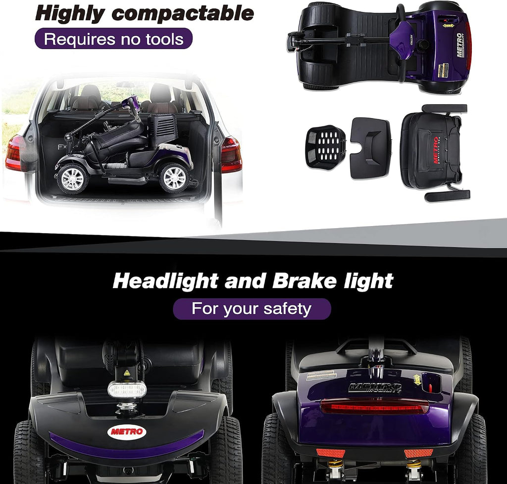 4 Wheel Metro Mobility Scooter for Adults-Motorized Scooter for Seniors-300 lbs Max Weight Capacity-Long Range and Removable Battery-300W Powerful Motor-M1 Purple