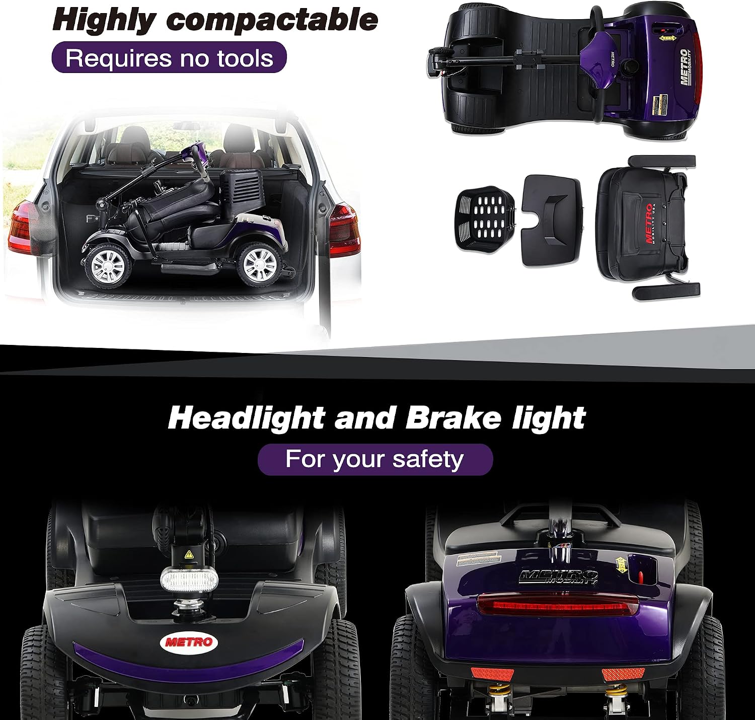 4 Wheel Metro Mobility Scooter for Adults-Motorized Scooter for Seniors-300 lbs Max Weight Capacity-Long Range and Removable Battery-300W Powerful Motor-M1 Purple