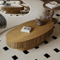 Oval Coffee Table with Storage, Modern Walnut Coffee Table with Solid Wood Veneered, Fluted Center Table Wood Drum Tea Table for for Living Room Apartment, 47.2''L×23.6''W×14.2''H