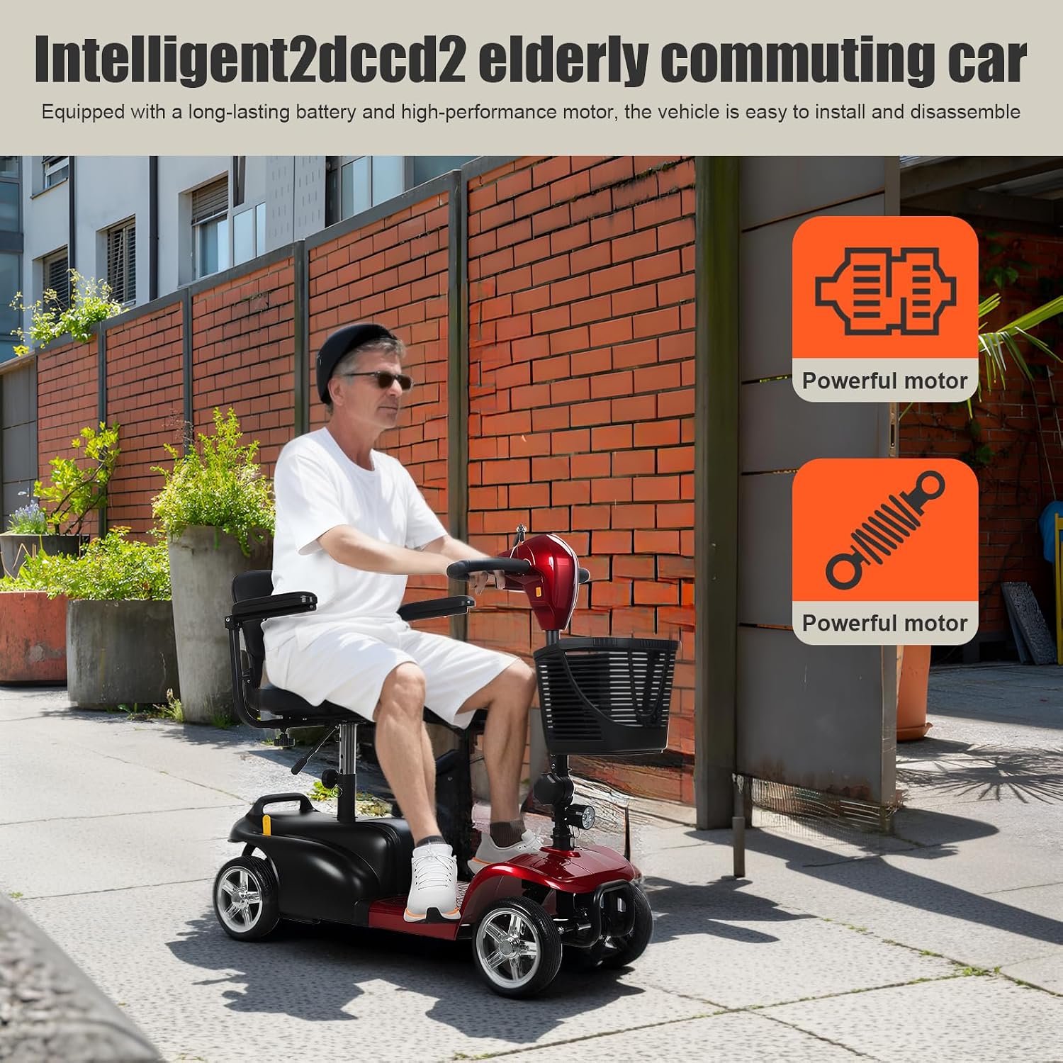 4-Wheel Electric Scooter for Adults | Long Range Mobility Scooter with Basket, Charger & 330 lbs Capacity for Seniors Outdoor Use (Red and Black)