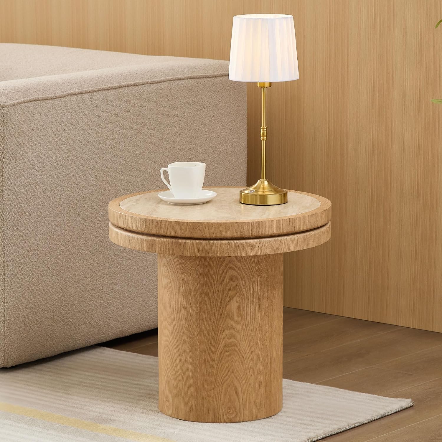 JUSTONE Set of 2 Nesting Coffee Tables Farmhouse,Round Coffee Tables Living Room,Small Coffee Table,Sofa Side End Table for Living Room,Home Balcony(Natural-2 Set)