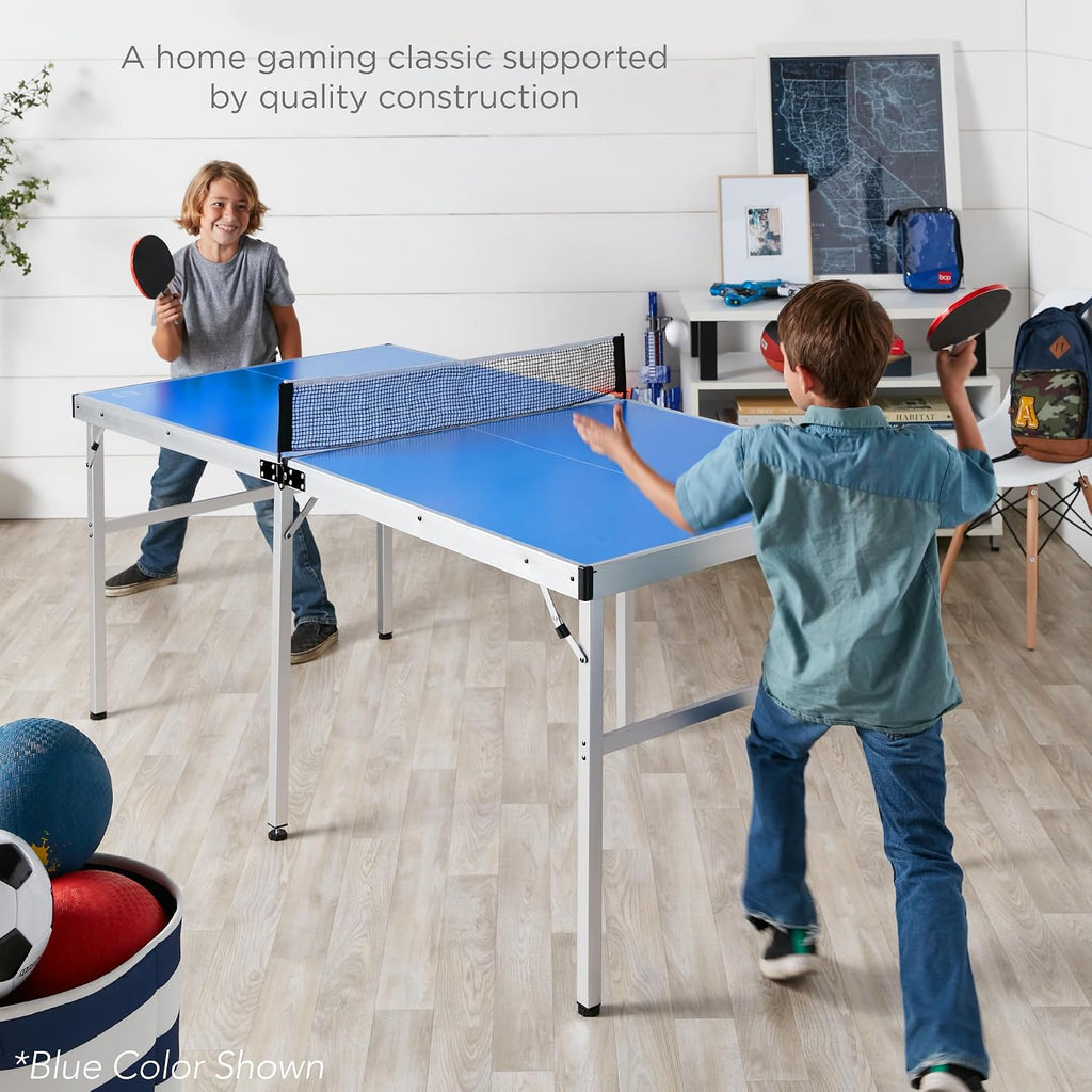 Best Choice Products Portable Ping Pong Table, Mid-Size Folding Indoor Outdoor Table Tennis w/ 2 Paddles, 4 Balls Included, Carrying Bag