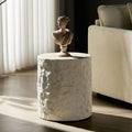 15.74 Inch Small Side Table for Living Room, Round Coffee Table Modern Center End Table for Small Space Apartment, Office, Indoor Outdoor Marble Fiber Concrete Stone Beige