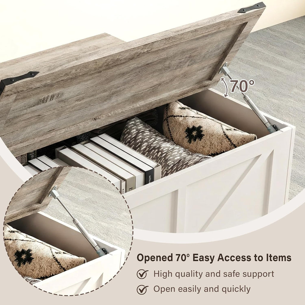 BREEZEHEAT Farmhouse Lift Top Coffee Table with Storage, Large 40' Wood Square Coffee Table with Charging Station&USB Port, Living Room Table w/Hidden Space, for Living Room,Home Office, White