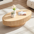 Oak Oval Modern Coffee Table for Living Room, Contemporary Circle Fluted Drum, Easy Assembly, Wood (43.7'' x 24.8'' x 13.38'')