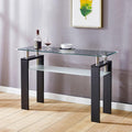 47' Glass 2-Tier Console Table, Modern Rectangle Sofa Table with Metal Frame and Tempered Glass Shelf, Accent Narrow Table for Entryway Living Room, Bedroom