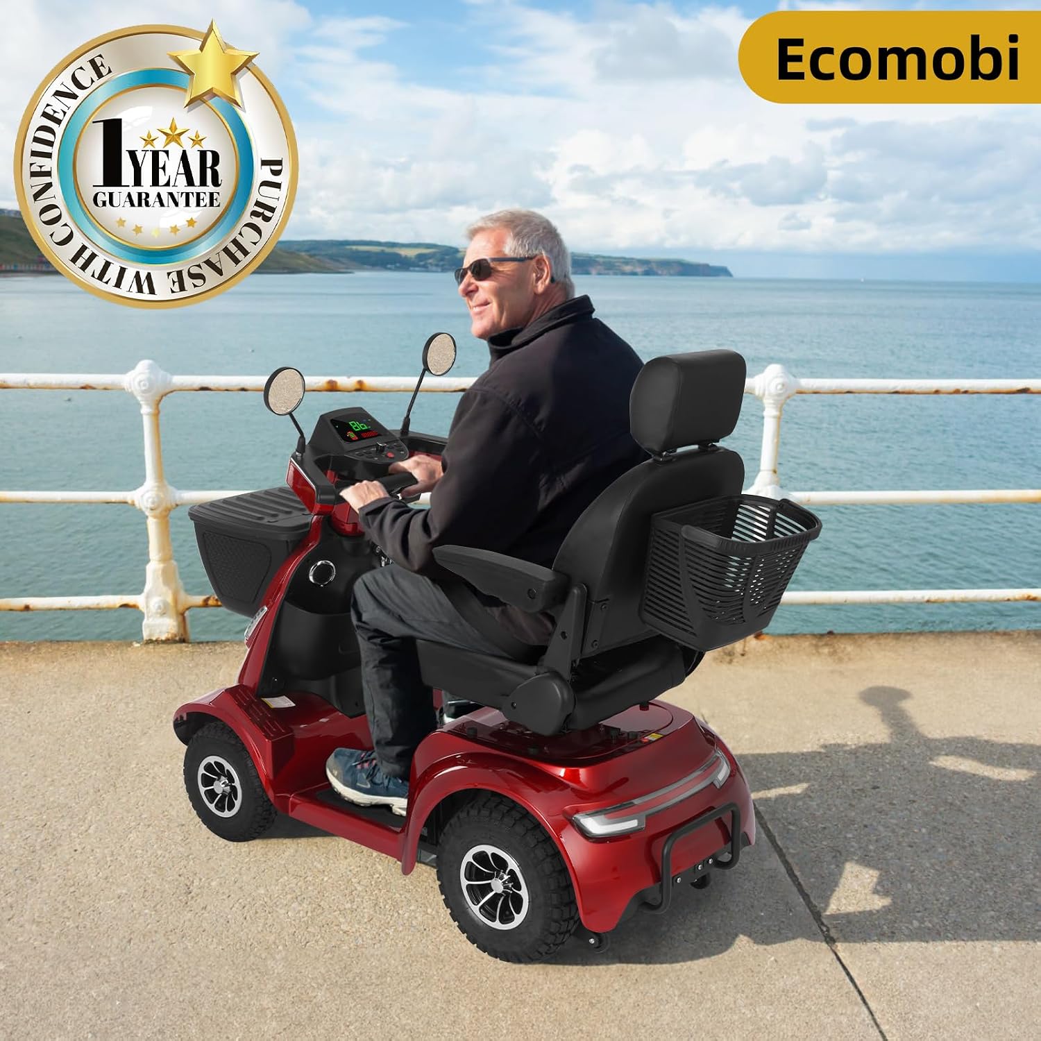 MS02 MAX All Terrain 1000W Electric Mobility Scooter for Adults& Seniors - 500LBS Load & 32 Miles Range Powerd Wheelchair Device w/Off-Road Absorber, Bluetooth Speaker, Dual Baskets, LED Light System