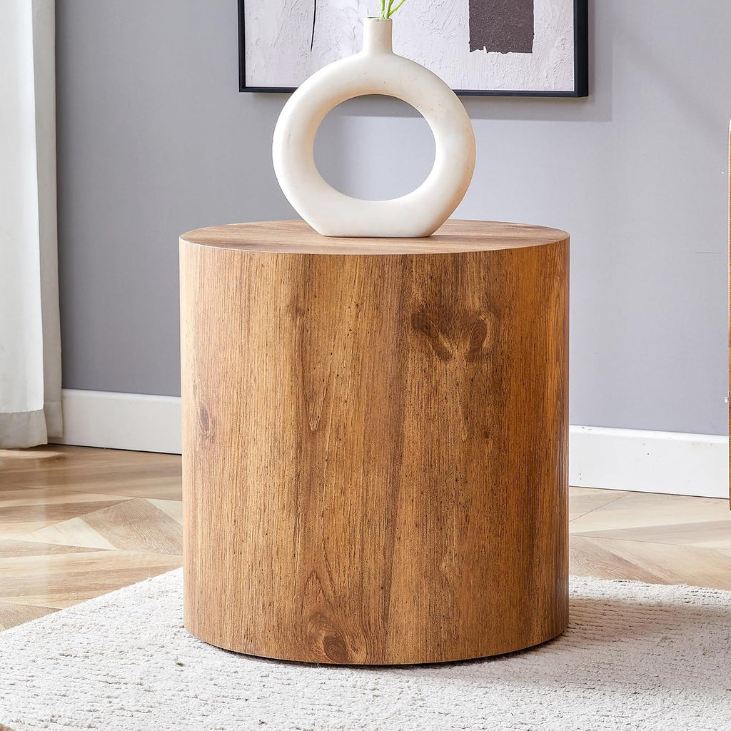 WILLIAMSPACE 15.7' Round End Table for Living Room, Modern Drum Circle Wood Small Coffee Table Side Table for Small Spaces, Nightstand Sofa Table for Apartment, ø15.7'*15.7'H (Wood Color)