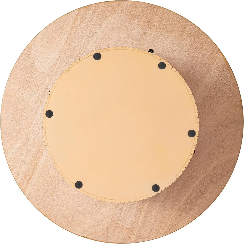 Large Round Wood Coffee Table, Mid Century Modern, Drum Shape, 35.5' Diameter, for Living Room, Natural Solid Wooden