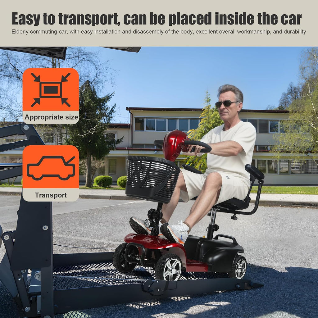 4-Wheel Electric Scooter for Adults | Long Range Mobility Scooter with Basket, Charger & 330 lbs Capacity for Seniors Outdoor Use (Red and Black)