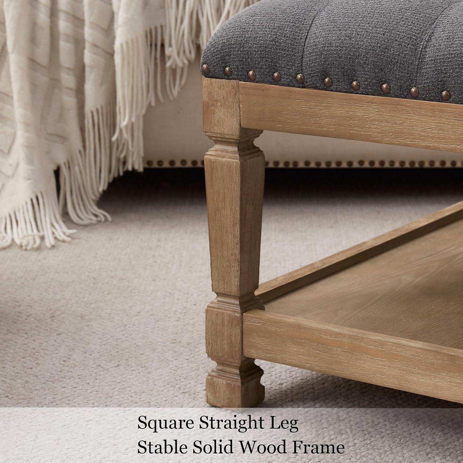Ottoman Coffee Table,Square Wooden Upholstered Tufted Ottoman Foot Rest with Storage, Padded Linen Coffee Tables for Farmhouse Lliving Room (Dark Grey)