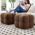Zesthouse Square Pouf Ottomans Footstool Set of 2, Upholstered Poofy Ottoman for Couch Sofa, Modern Ottoman Coffee Table for Living Room, Rust Brown Boucle Fabric Stool Foot Rest, Cute Vanity Chair
