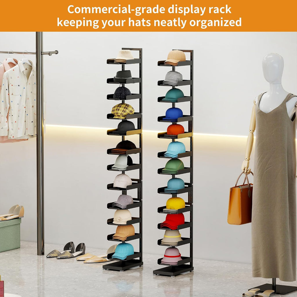 tonchean 12 Tier Floor Standing Hat Rack, 76 Inch Adjustable Hat Display Stand Holds 120+ Hats, Heavy Duty Metal Cap Organizer & Hat Holder for Home, Retail Store, Closet