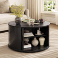 ONBRILL Round Coffee Table with Storage, 31.5' Mid Century Modern Center Table with Sliding Door & Dual Hidden Storage, Fluted Accent Coffee Table for Living Room, Small Space, Black